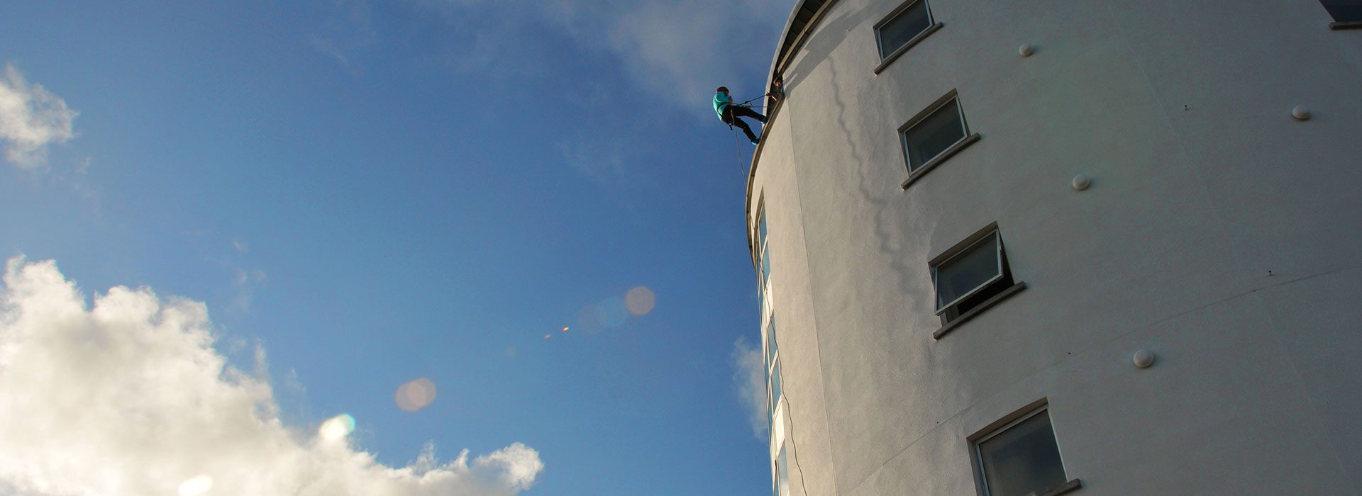 Picture of abseiler descending The SMO Tower