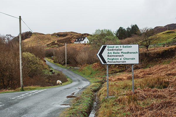 Road sign into Braes